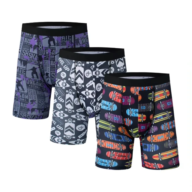 New 3 pairs of ice sensation ice silk printing men's underpants youth trend sports breathable soft and comfortable boxer briefs