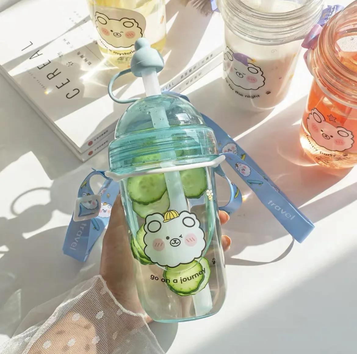 Kawaii Plastic Water Bottle With Straw Reusable Bubble Tea Cup - Buy ...