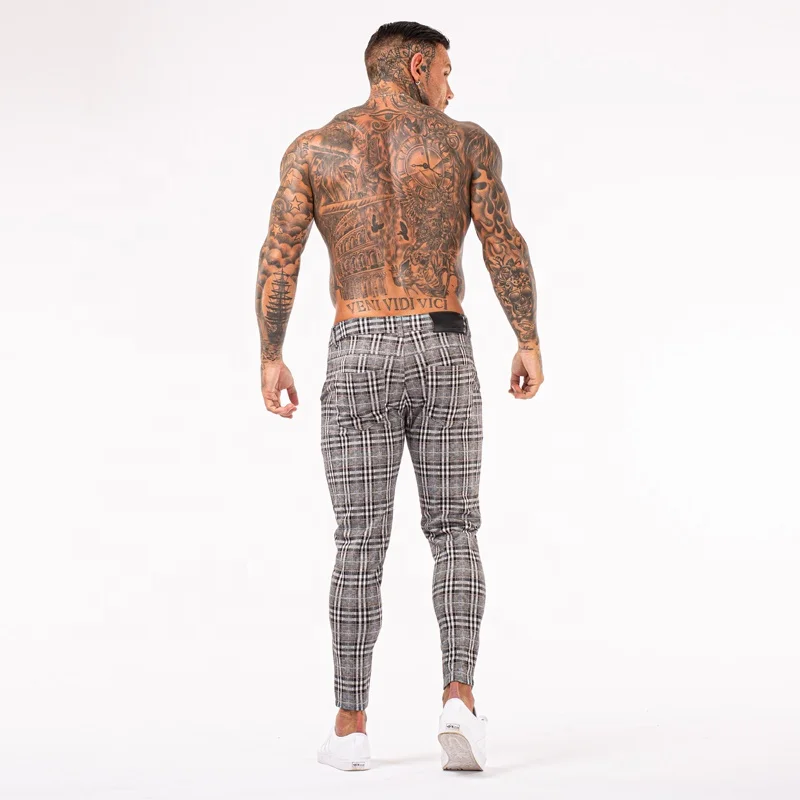 Men's Stretch Pantaloon Dress Pants - Slim Fit Plaid Print