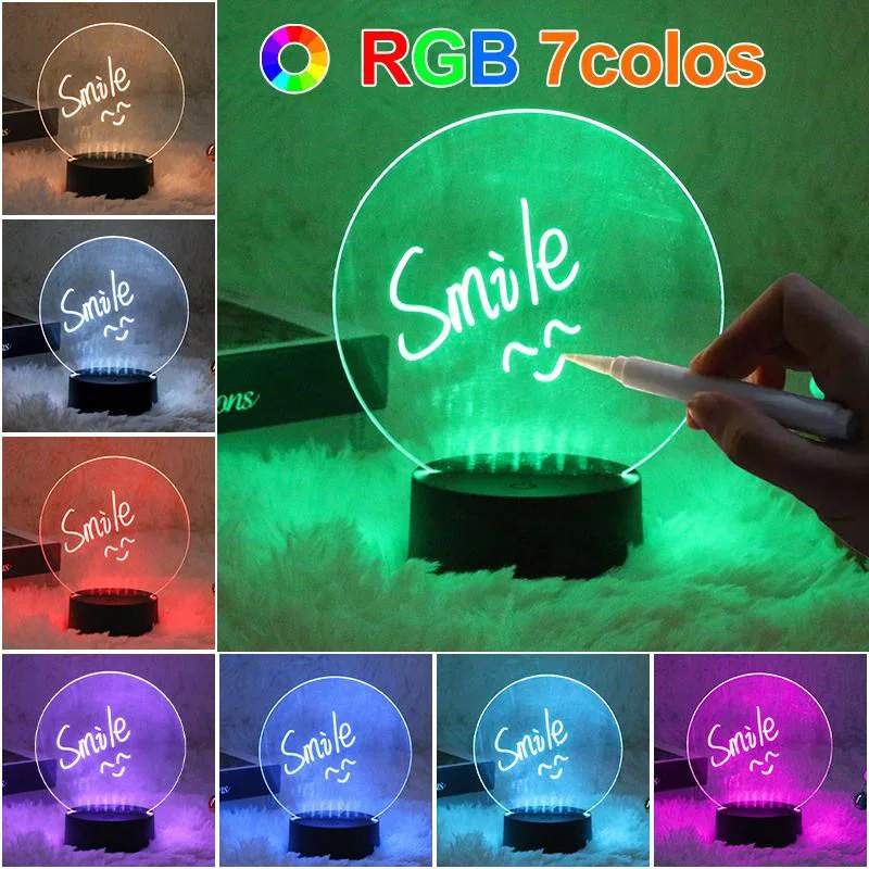 Erasable Writing Board Creative Diy Rgb Led Luminous Note Acrylic