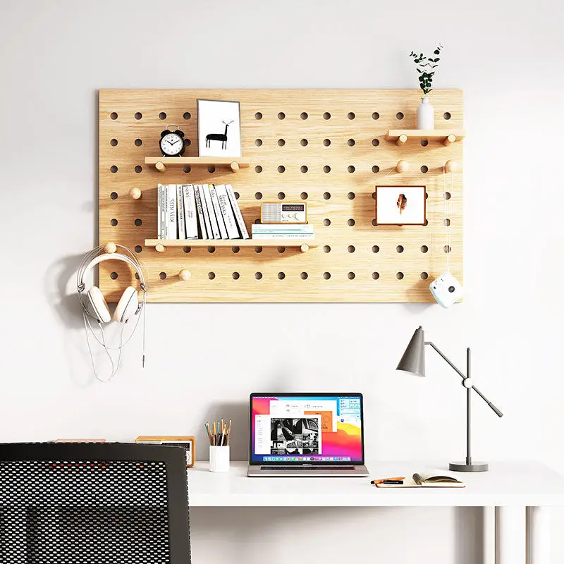 Natural Solid Wood Pegboard Wall Organizer Peg Boards Wall Shelf