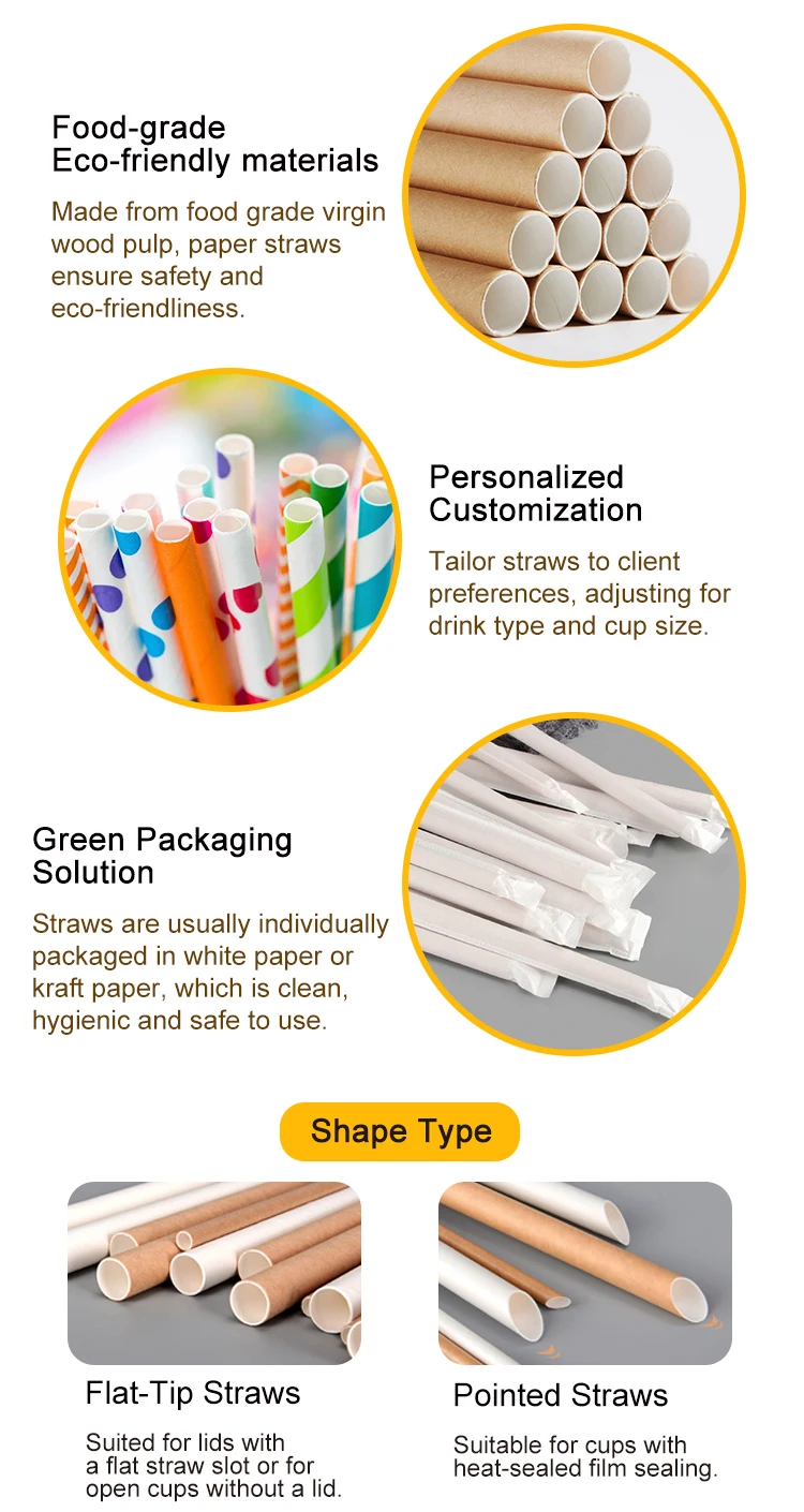 Eco Friendly Biodegradable Party Decorative White Kraft Paper Straws Reusable Coffee Cups Large Caliber Paper Straw For Drinking details