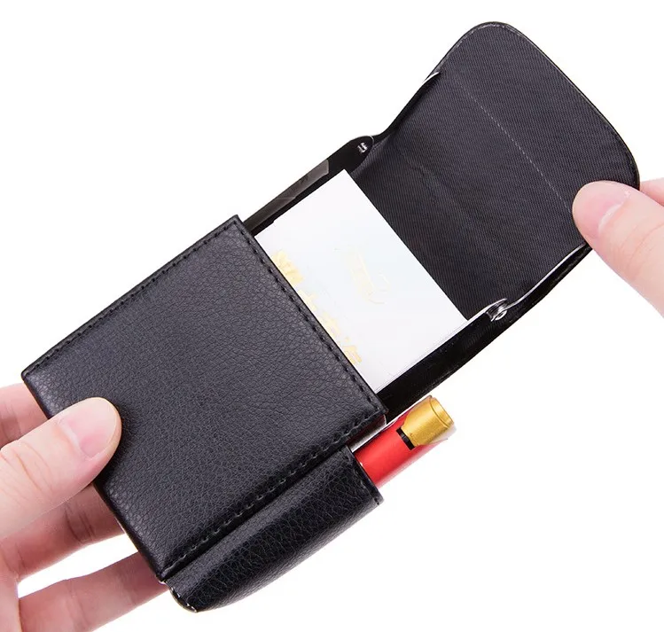 Custom Cool Leather Cigarette Case with Steel Frame Carrying Storage Box for Smoking Pipes and Lighter