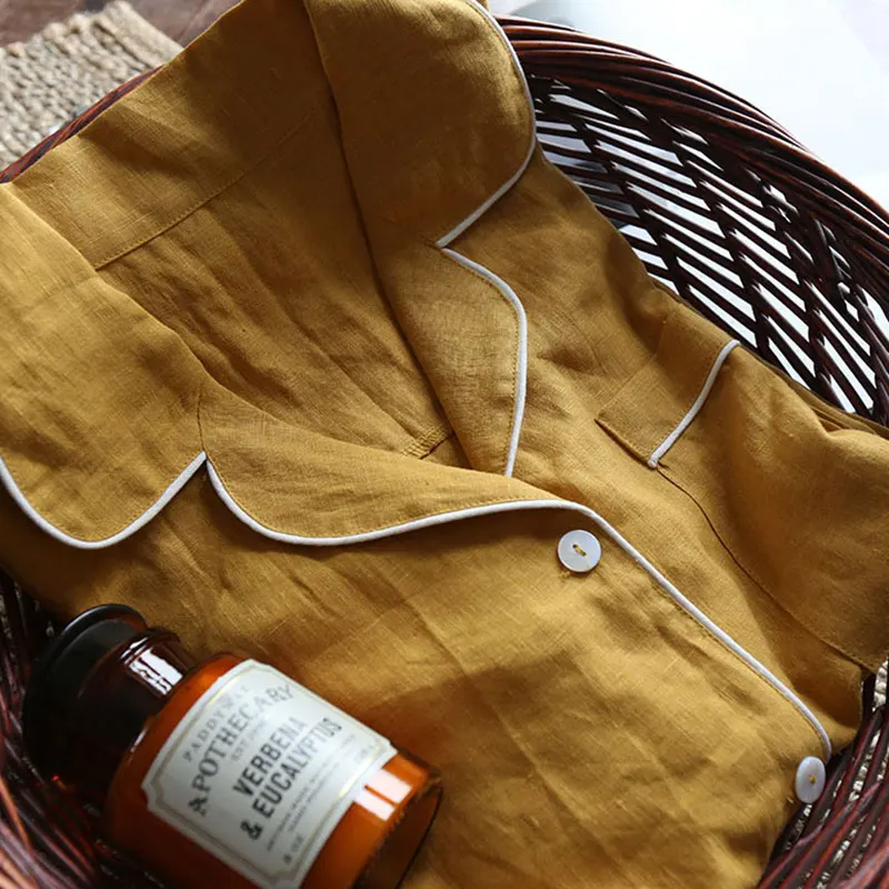 Hot Sale Skin-friendly Breathable Casual Knitted Linen Men's Pajamas and Ladies Pajamas Family Suits