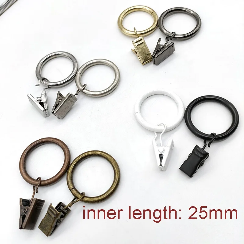 Plated 1 Inch Metal Curtain Poles Accessory with Black Round Curtain Rings Eyelet Hooks