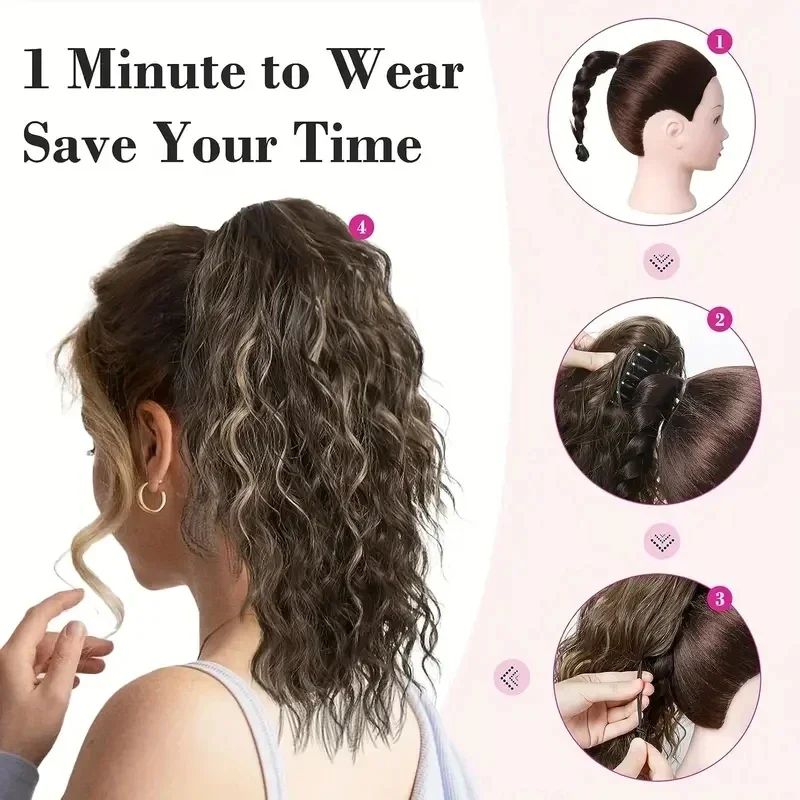 Extensii de coadă de cal cu cleme cu gheare, drepte și crețe, 100% păr uman, cu cleme, extensii de păr Yaki, 10-30 inci, păr Remy natural_voghion.com