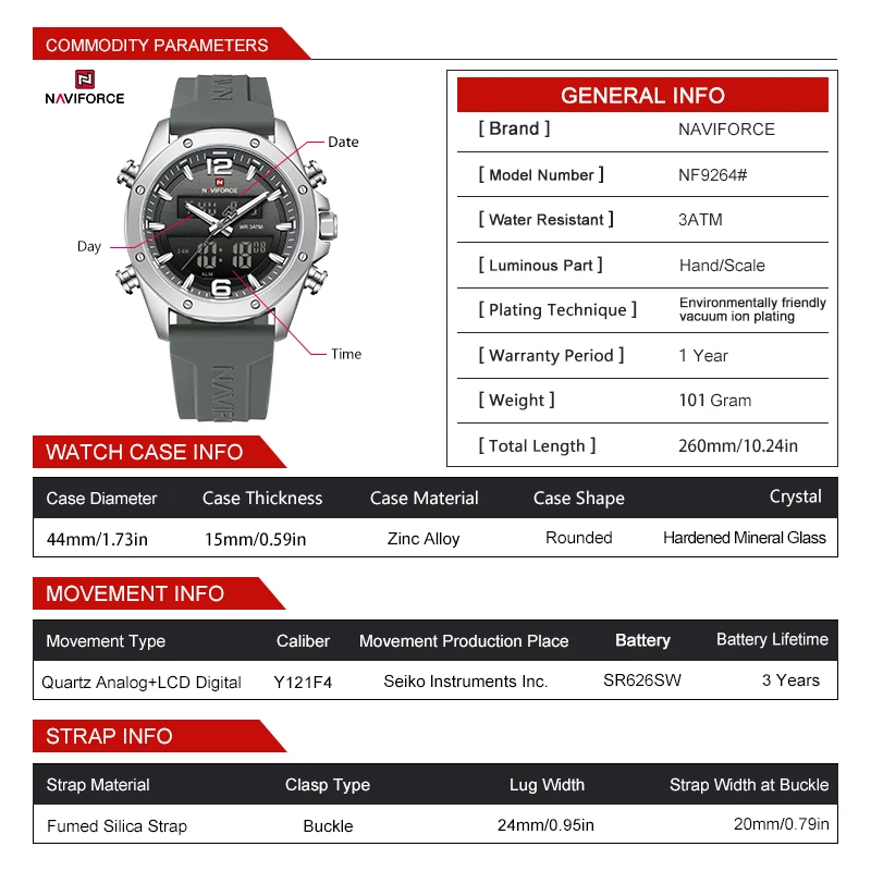 NAVIFORCE 9264 Men's Watch Luxury Top Brand Multifunction Chronograph Watch Men Auto Date 3ATM Waterproof Man Clock Gift Watches