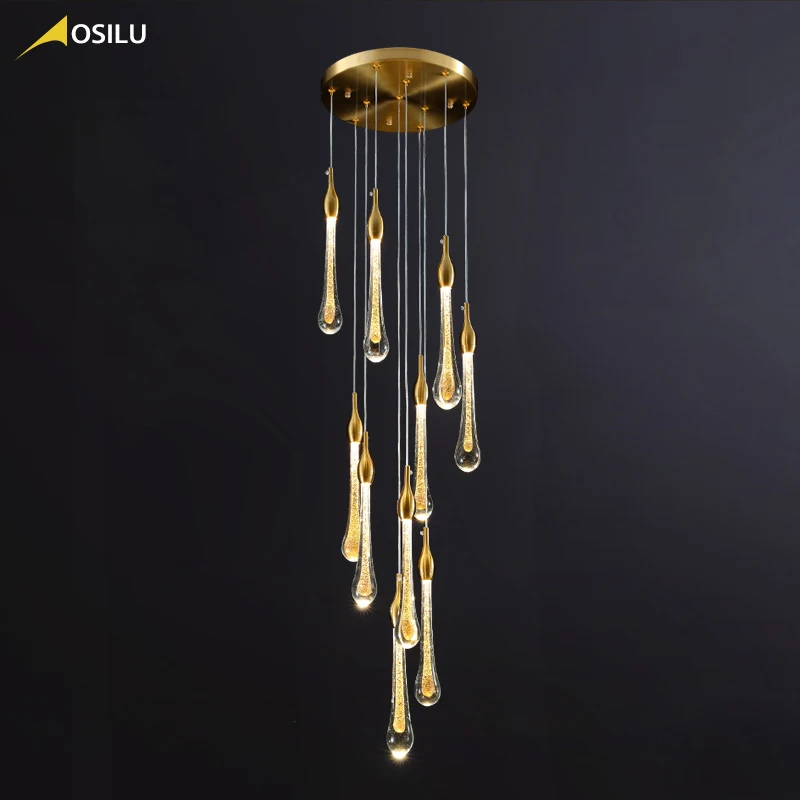 Современная роскошная лестничная люстра в форме капли воды хрустальные длинные люстры для лестницы современная