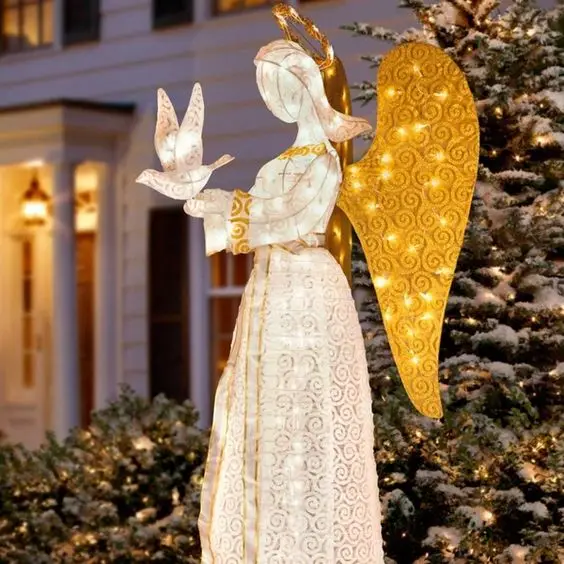 Large Christmas Decorations Angels with LED Lights Light up Christmas Angel with Trumpets