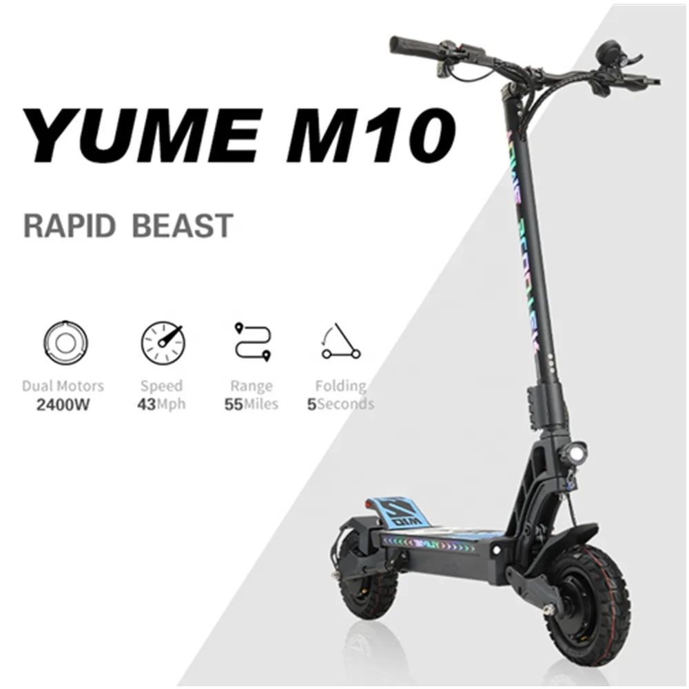 2022 YUME M10 E-Scooter - 2400W Dual Motor, 10-Inch Foldable