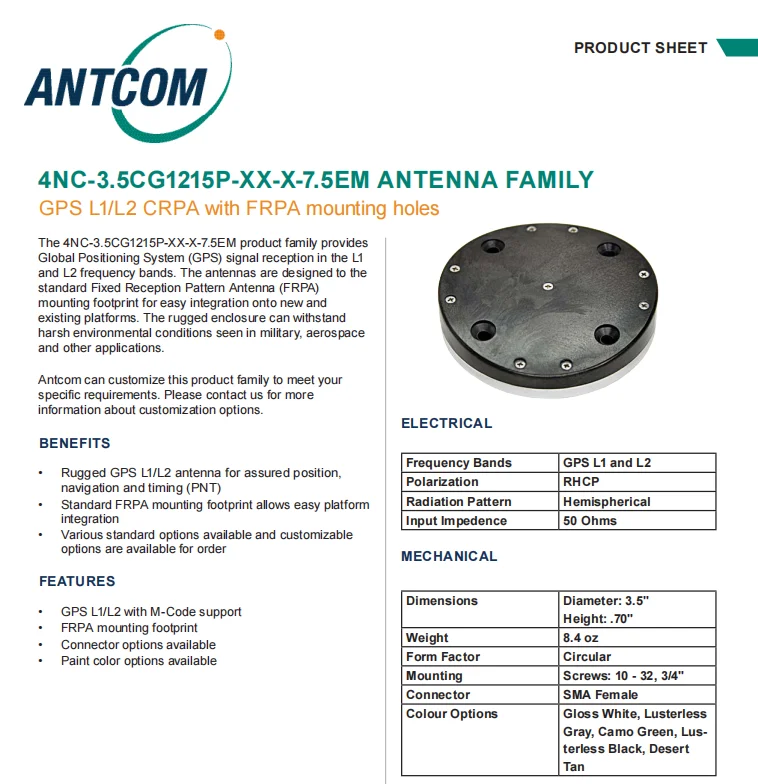High Performance Aviation Brand Gnss Rtk Antenna 4nc3.5cg1215p