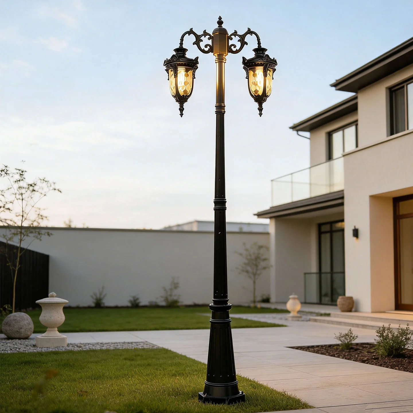European Style Retro Double Head Courtyard Lamp Cast Aluminum Garden Landscape IP66 Rated Incandescent Street Light