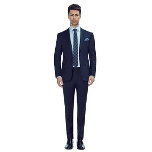Custom Made Bespoke MTM Custom Designer Wool Navy Blue Formal Business Dress 2 Pieces Pant Coat Set Slim Fit Suits for Men