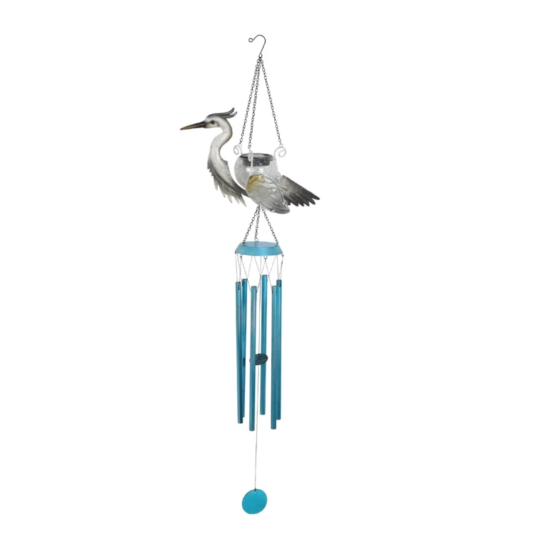 Latest Memorial Hanging  Bell Glass Heron Outdoor  Led Solar Metal Wind Chimes 1