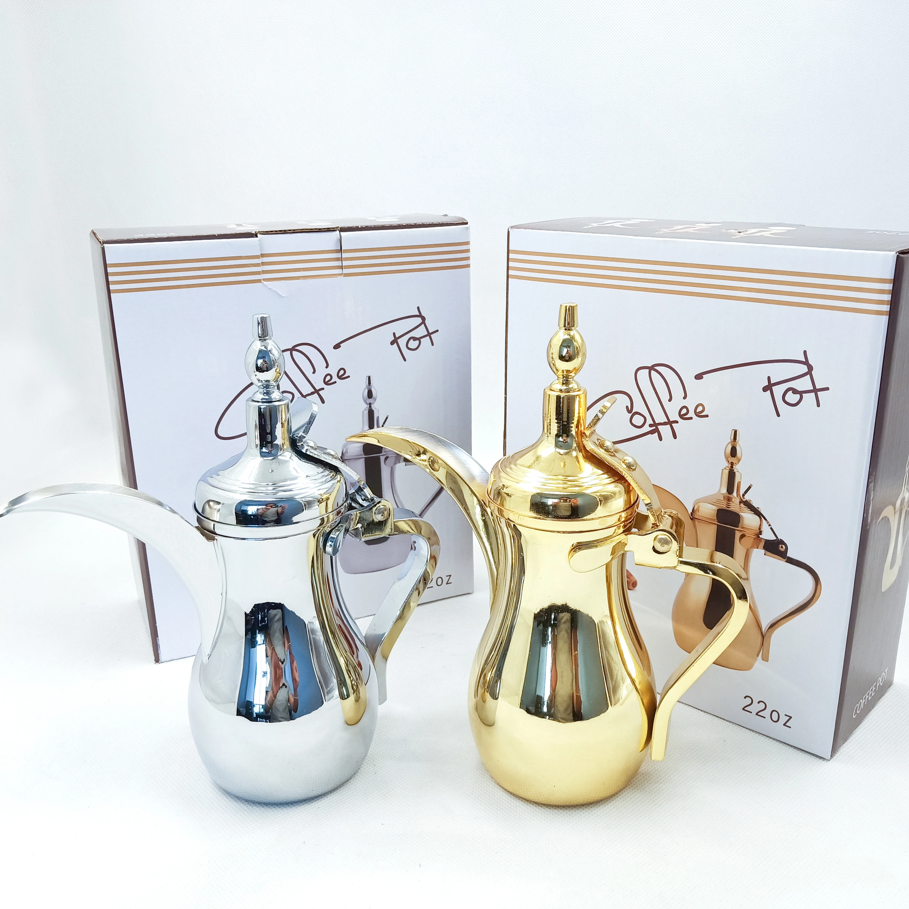 12oz/26oz Arabic Coffee Pot Stainless Steel Dallah Kettle Sliver