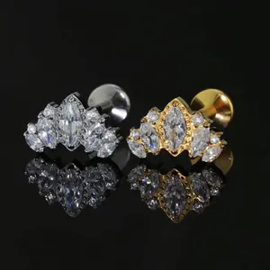 Customized Titanium Alloy Earrings Zircon Claw Inlaid Children's Women's Engagement Fashion Bow Wedding Body Piercing Jewelry