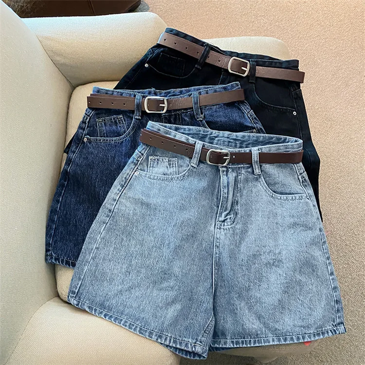 Women's Denim Shorts Summer New Trendy Vintage Boot Cut High Waist Simple Slimming Regular Fit Wide Leg Versatile A-Line Hot