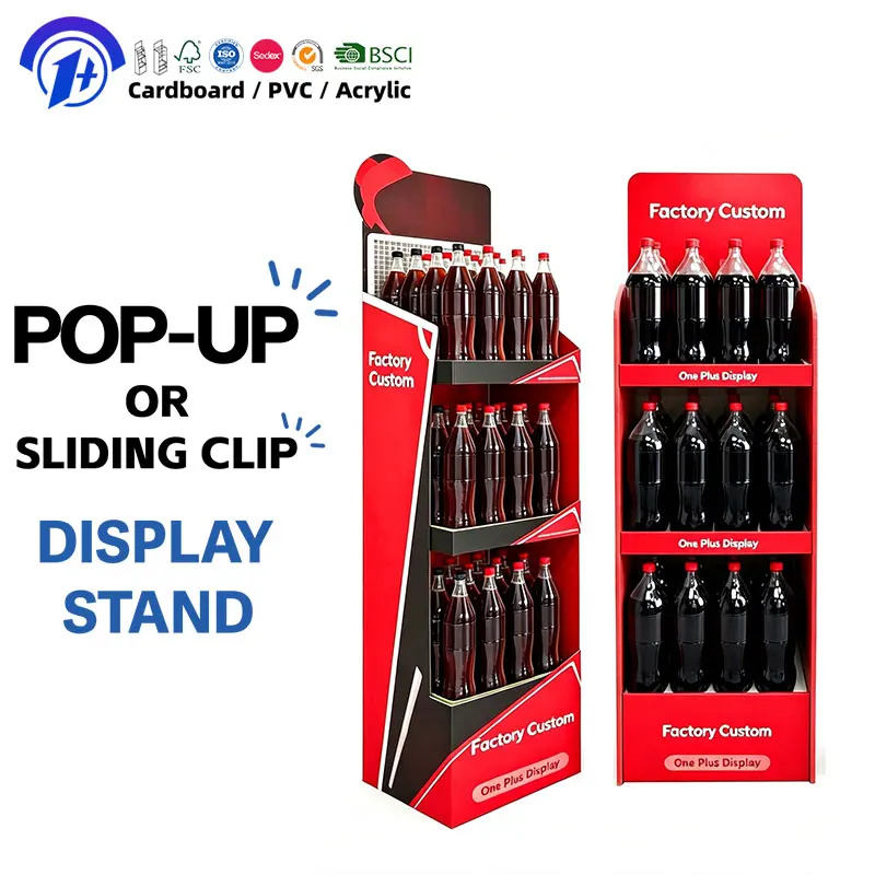 Customized 3-Tier Pop up Cardboard Beverage Display Stand Retail Floor Paper Rack for Soda Coke Beer Bottle Sale