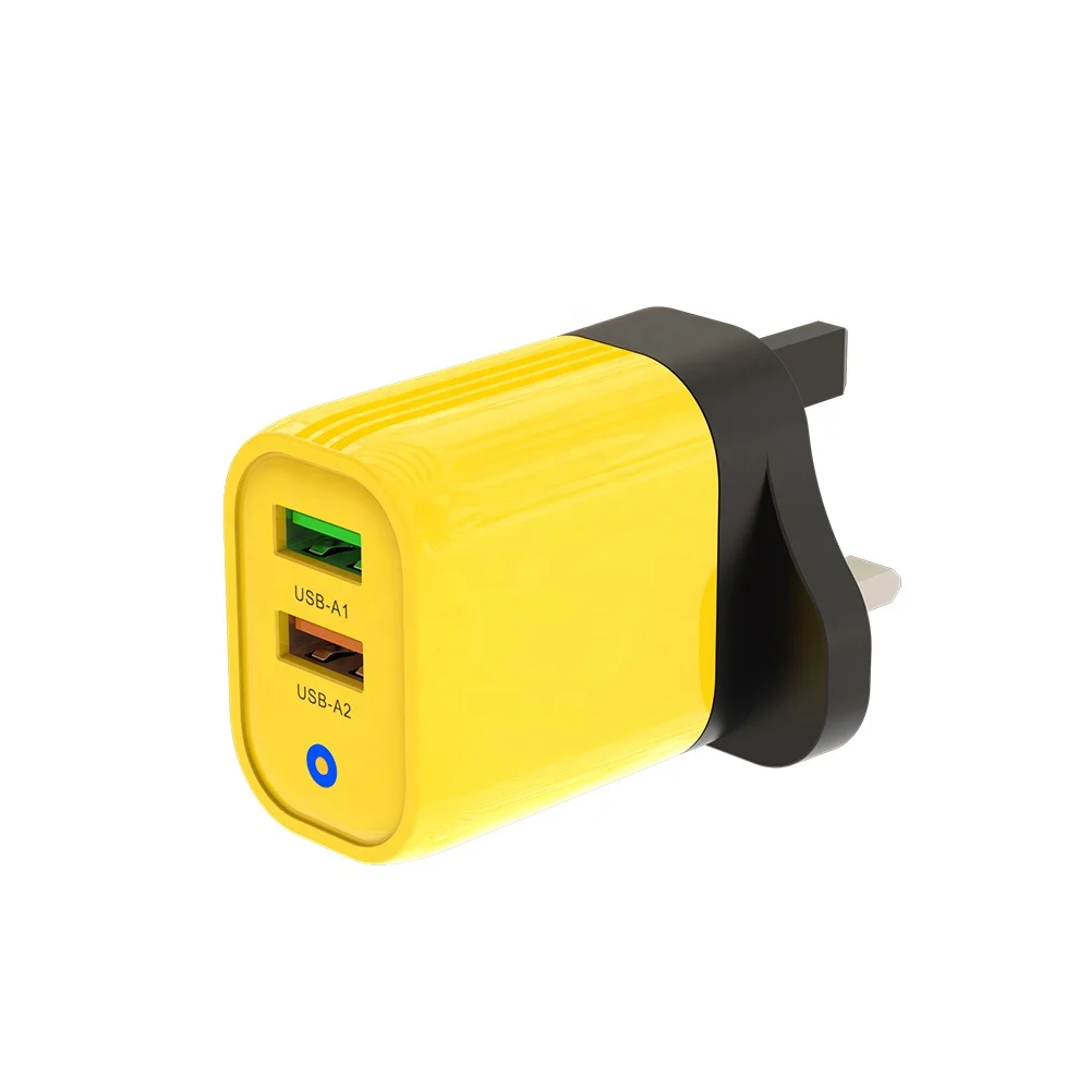 Blue Light 2a 2usb Dual Port Amber Yellow Wall Adapters Chargers With