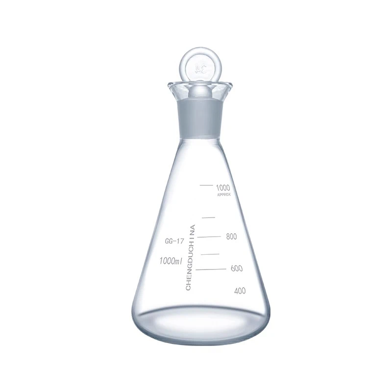 2024 New KRC Lab Graduated Ground Stopper Glass Erlenmeyer Conical Flask Triangle Shape Flask with Standard Mouth Joint