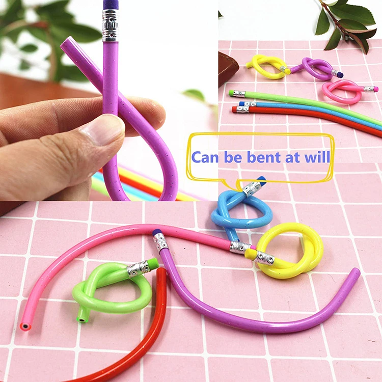 Free Sample Promotion Stationery Colorful Standard Pencil PVC Bendable Hb/2b Lead Pencils with Eraser for Gifts