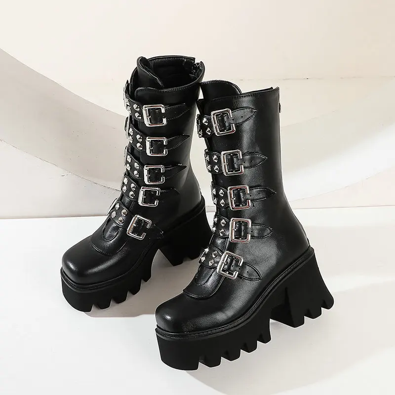 LUXDAMAI Womens Winter Gothic Punk Platform Boots Goth Buckle Creeper  Wedges Mid Calf Knight Boots W…See more LUXDAMAI Womens Winter Gothic Punk