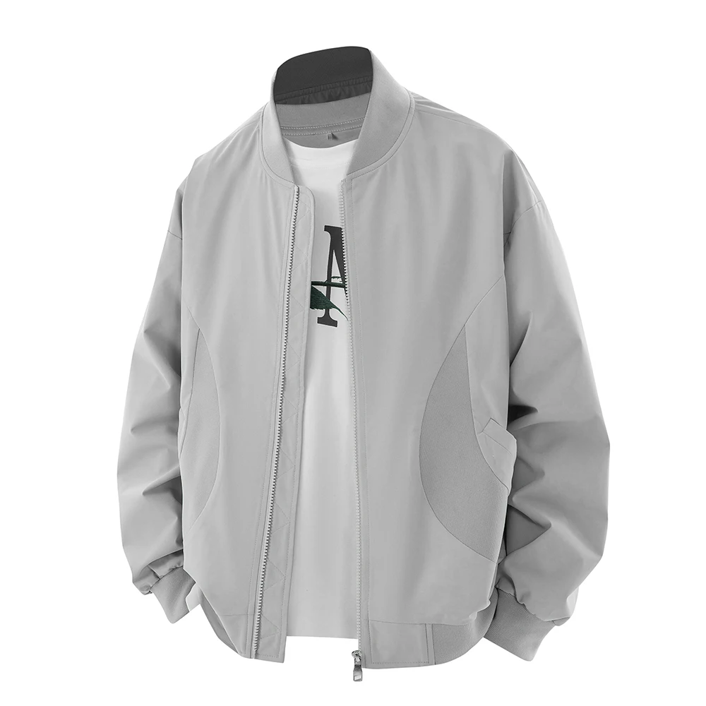 Baseball collar bomber jacket, 100% polyester lightweight casual streetwear jacket with zipper.