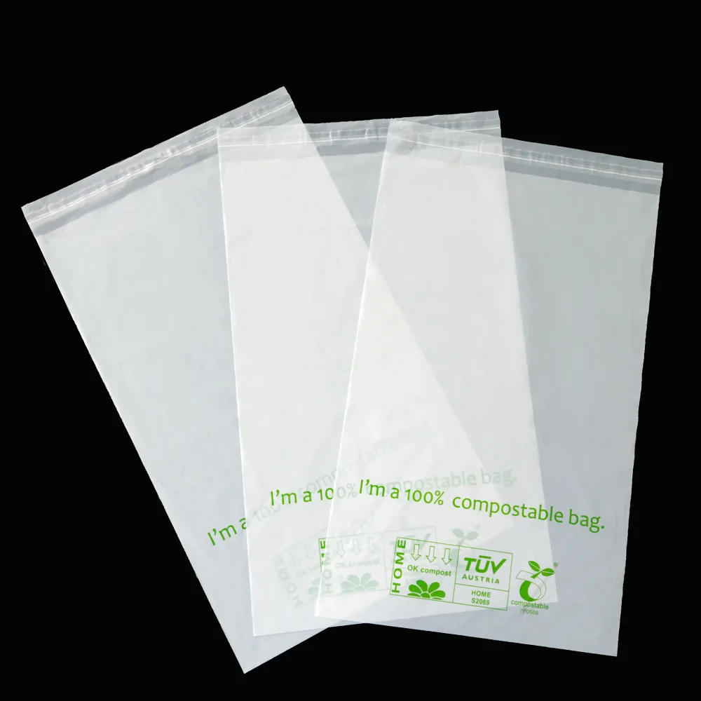 Biodegradable clear Garment bags custom logo design corn starch plastic self-adhesive bags