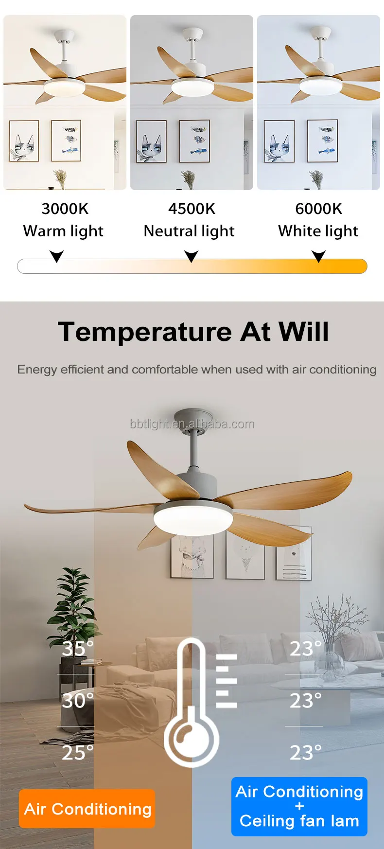Modern Interior Ceiling Fan With Light Modern 1/2/4 Hours Timer ...