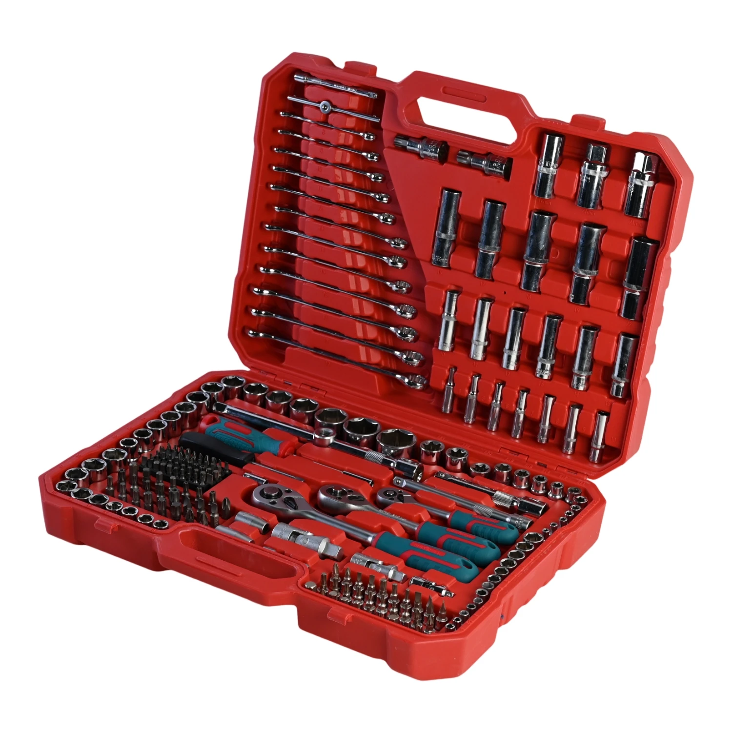 216-Piece Mechanics Socket Set 72-Tooth Ratchets 1/2" Drive Chrome Vanadium Steel Green Storage Case 1-Year Warranty Hand