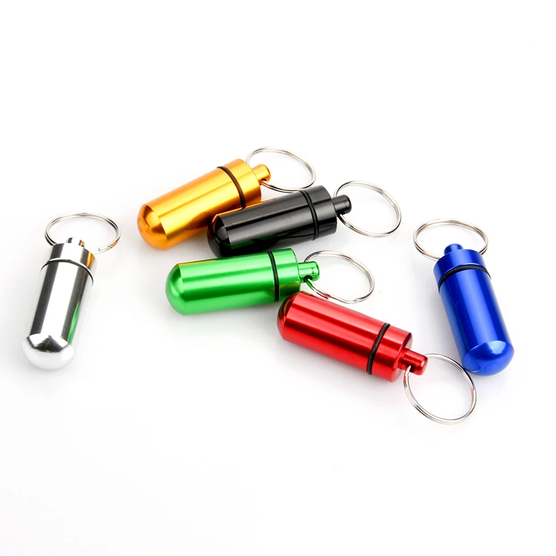 Waterproof Metal Easy to Take Right Angle Cap Pill Case Keychain with 1aser Engrave Logo