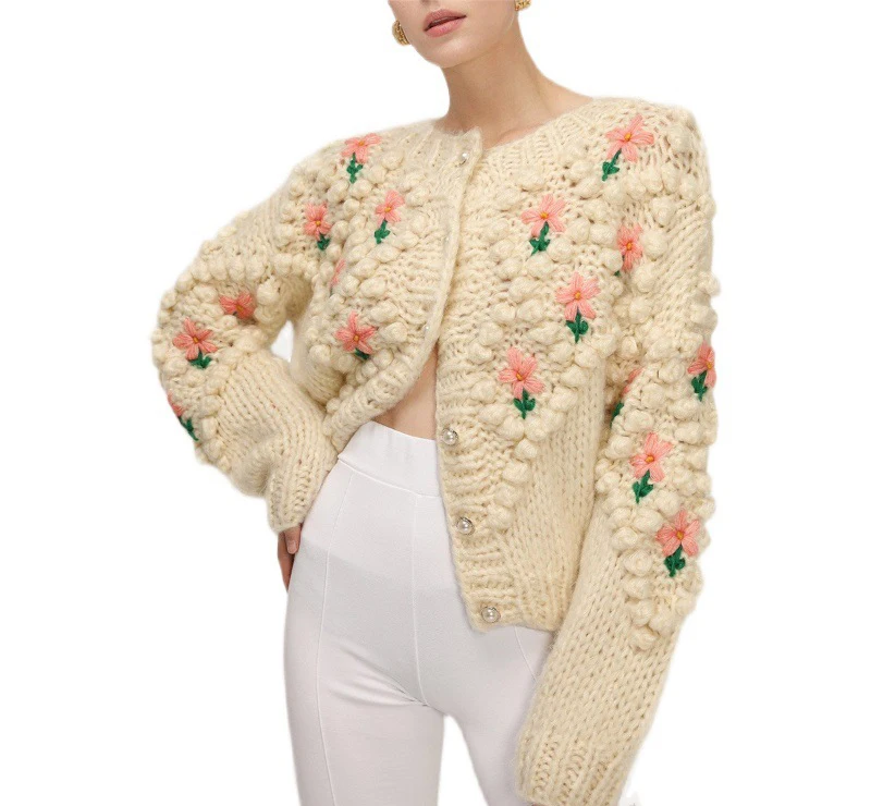 Popcorn Handknit Knitted Cardigan Custom Sweater Design