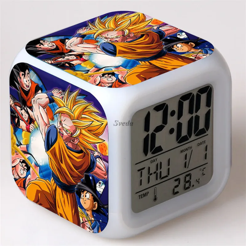 Hot Anime DragonBall Clock LCD Alarm Clock Colors Changing Thermometer Night Glowing Cube Digital Clock