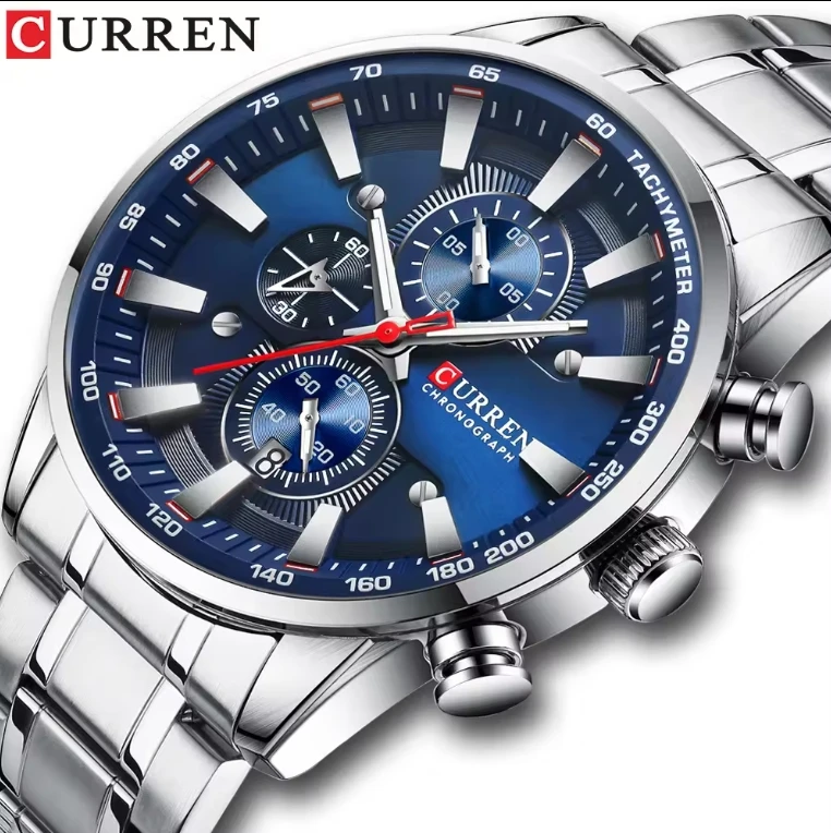 CURREN 8351 Quartz Movement Watch Three Eyes Business Watches Bracelet Clasp Stainless Steel Fashion Business Men Wristwatch