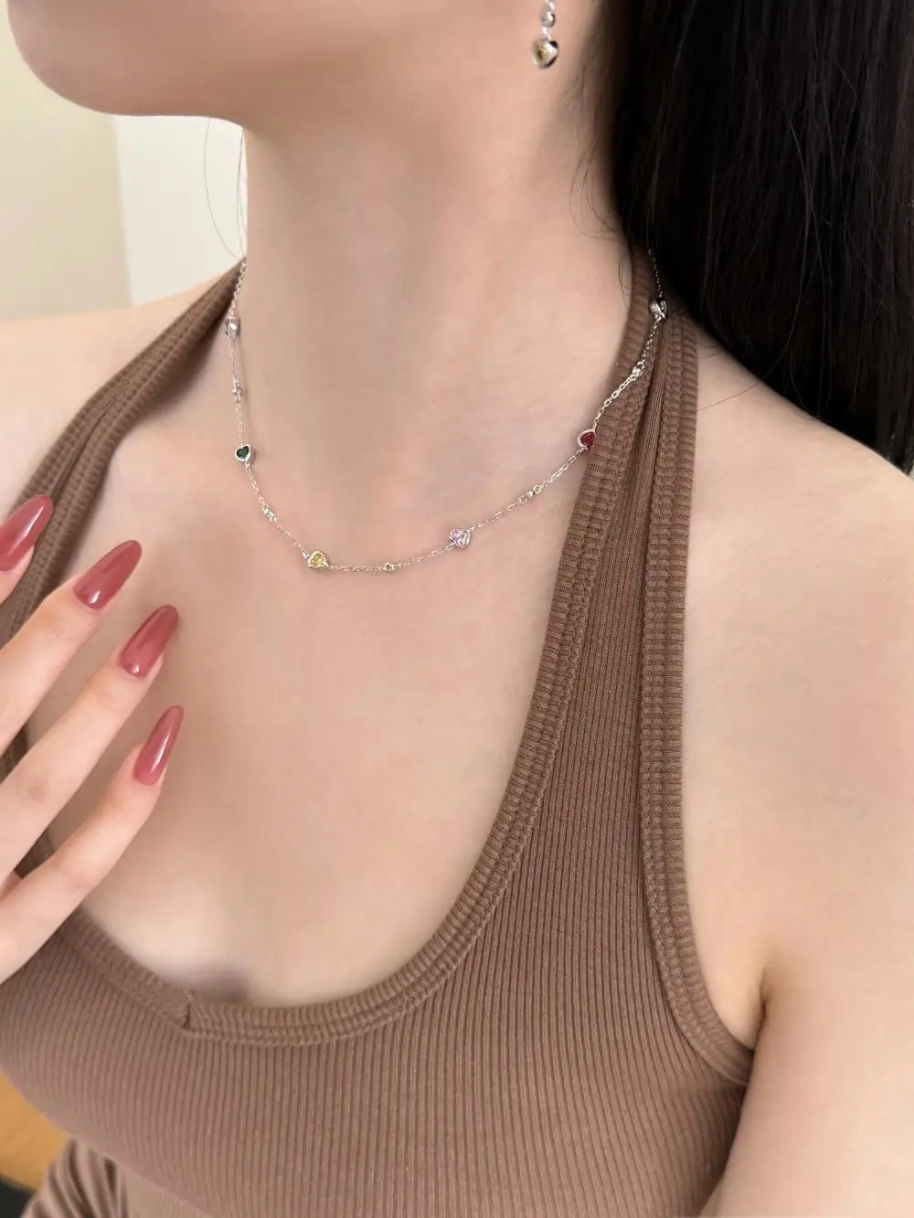 KAKODIY Four Hearts Zircon Women's Elegant Charm Jewelry Chain 925 Sterling Silver Boutique Necklace detail 4
