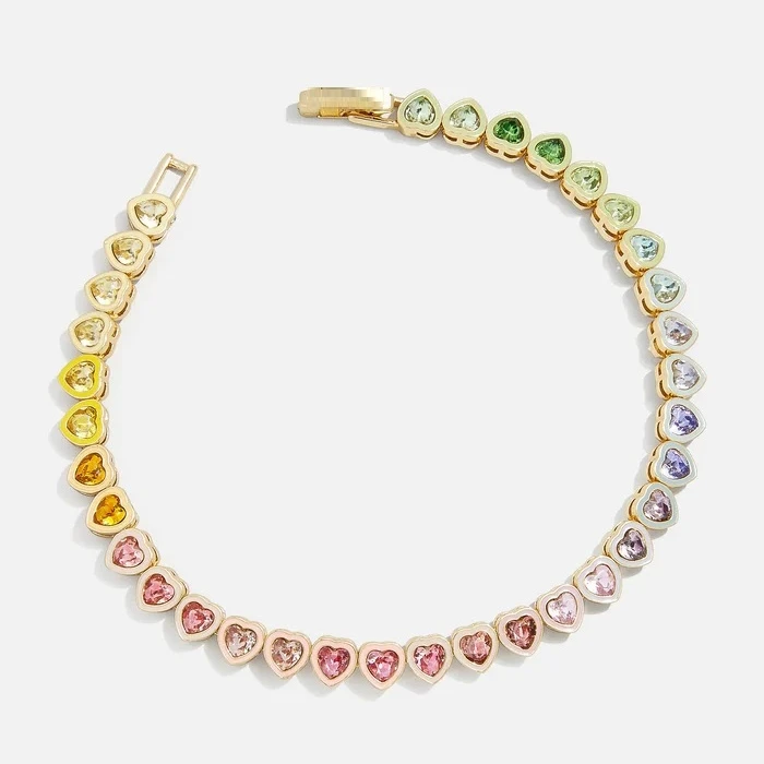Gradient Ramp Colorful Bezel Heart Tennis Bracelet 5A CZ Gold Plated Women Fashion Rainbow Jewelry