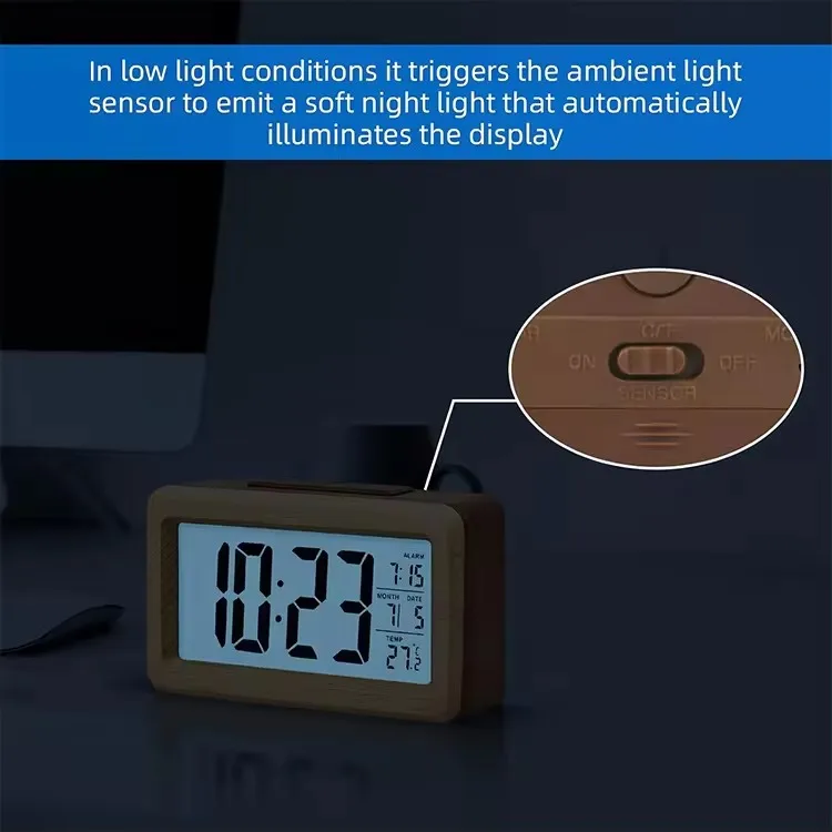 Eco-friendly Wooden Material Made Specifition Having a Sense of Technology Small Digital Backlight Alarm Table Wooden Clock
