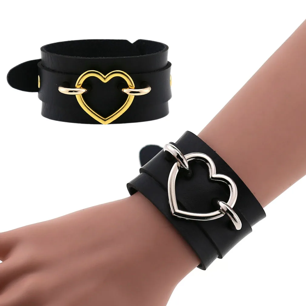 2Pcs/Set PU Black Leather Wristband Cuff Bracelet Gothic Women Men Armbands  Wrist Jewelry Punk Rock Hiphop Goth Accessories - AliExpress