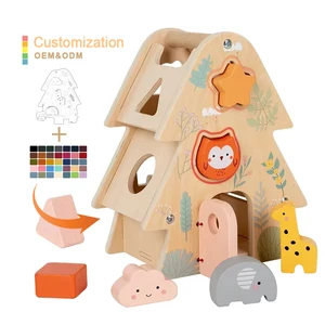 Wooden Montessori Geometry Matching Smart House Building Blocks Shape Sorter Educational Toys for Children Cpc