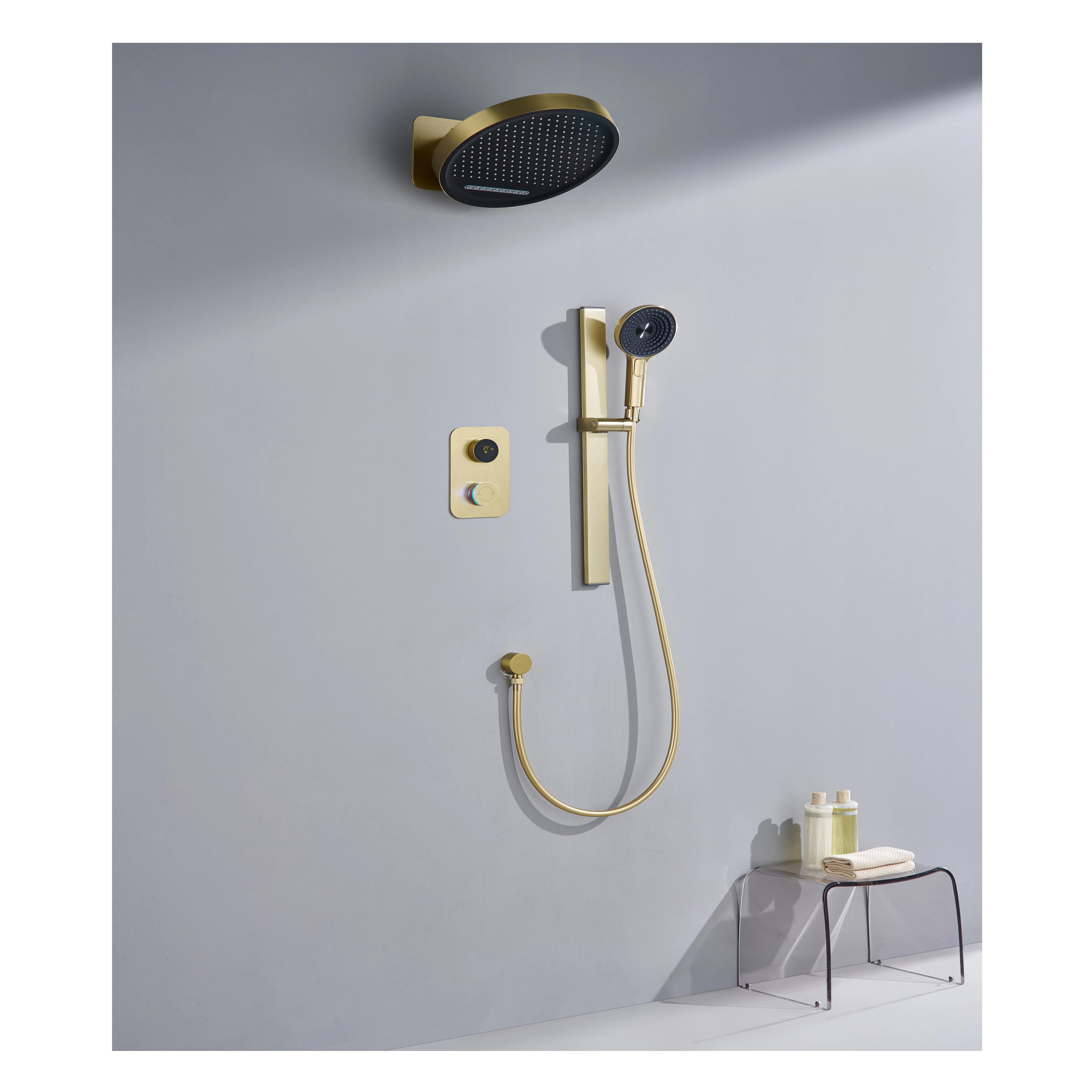SUNDREAM Shower Set System Gold Faucet Bathroom Head Shower Column Faucet Set Shower Head System Robinet De Douche