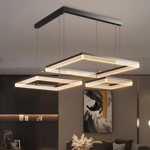 Midcentury Modern 220V 3000K Square Iron Lamp Designer Chandelier for Restaurant Hotel Bar & Island Creative Personality Switch