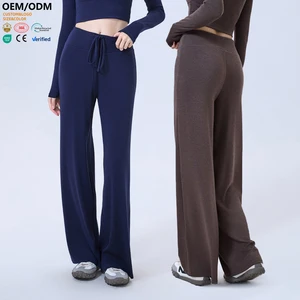 XW-CK3371 Skin Friendly Middle Waisted Loose Leg Activewear Outdoor Running Solid Pattern Cotton Breathable Yoga Pants Booty