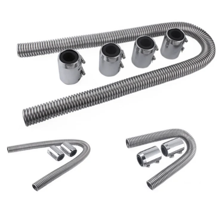 Lower Radiator Hose Kit Stainless Steel w/ Chrome Caps V8 & 24" Flexible Upper