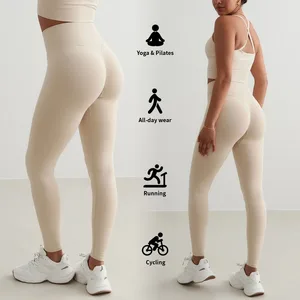Nylon Spandex Yoga Pants High Waist Stretch Scrunch Butt Lift Outfits Tummy Control Athletic Compression Yoga Leggings for Women