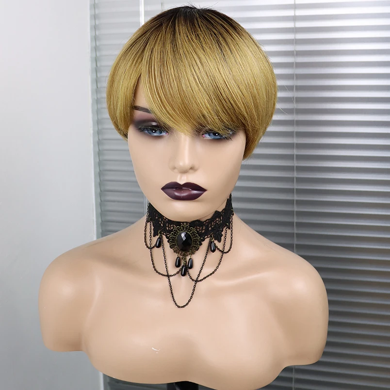 Factory Outlet Pixie Cut Ombre 1B30 Human Hair Wig Machine Made Cheap Pixie Cut Short BOB Human Hair Wigs