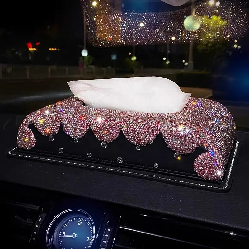 High quality paper napkin holder car interior diamond tissue box customized rhinestone boxes