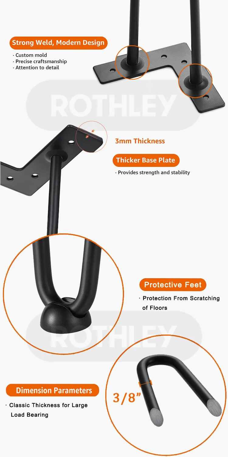 Rothley Furniture Leg Modern Patas Para Muebles Rod Iron 28 Inch Metal