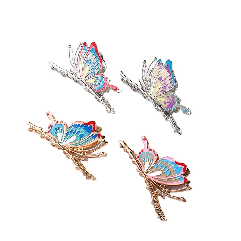 2025 New Style Color butterfly Metal Plating Painted Hair Claw Clip for Women Decorative Butterfly Ponytail Hair Claw Party Made