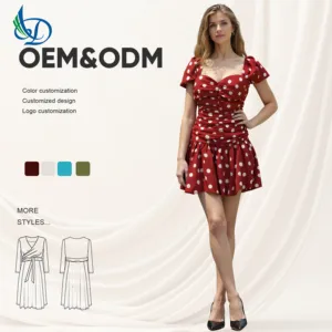 V-neck Short Sleeved Dress with Ruffle Edge Mini Slim Fit Dress for Women's Casual Summer Dress