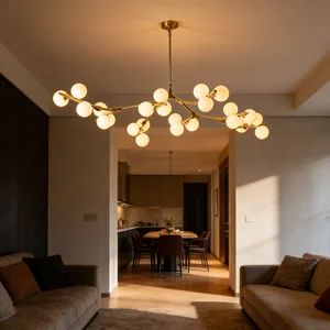 JACKSUN 24 White Glass Globes Lights Led Chandelier Branches Style Industrial Vintage Pendant Lighting  for Living Room Dining